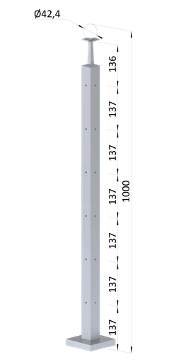 Nerezový sloup, vrchní kotvení, 6řadový rohový 90° M6