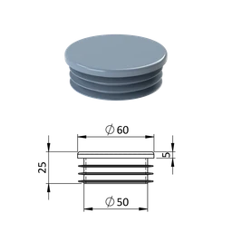 Vnitřní krytka kulatá ø 60 mm, plastová, šedá