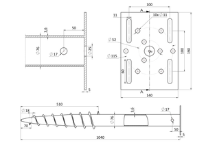 Zemný vrut, stavebná pätka, 190 x 140 mm, žiarový pozink - slide 1