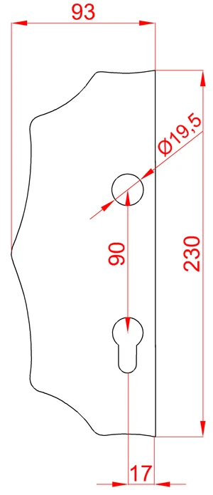 Štít 230 x 93 x 3 mm s otvormi, rozteč 90 mm, ľavý - slide 1