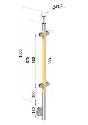 Dřevěný sloup, boční kotvení, výplň: sklo, průchozí - slide 1