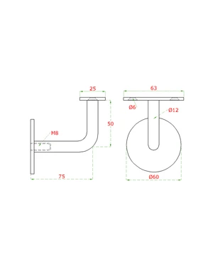 Držiak madla na stenu, odsadenie 75 mm, bez úpravy - slide 2
