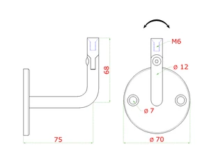 Držiak madla s kĺbom na stenu, brúsená nerez AISI 304 - slide 1