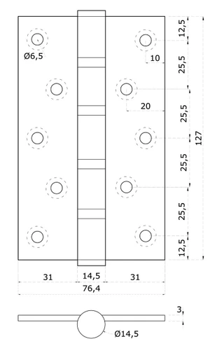 Nerezové panty, max. nosnost: 90kg, broušená nerez AISI304 - slide 1