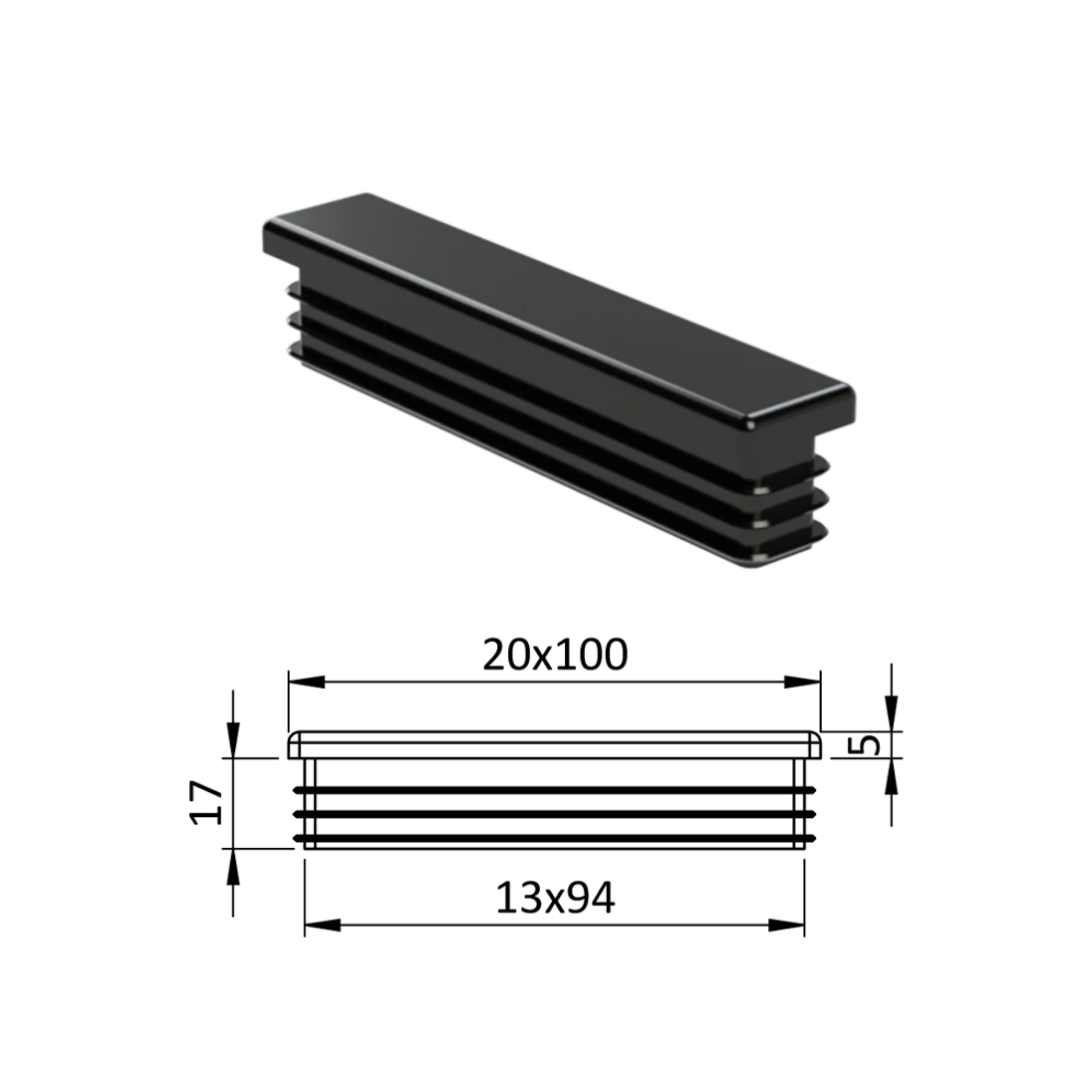 Krytka plastová 20 x 100 mm