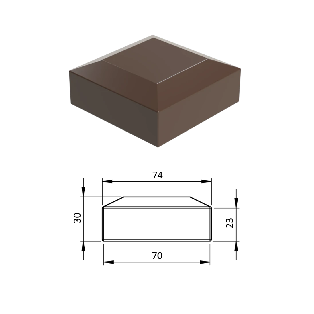 Vnější krytka 70 x 70 mm, plastová PE, hnědá