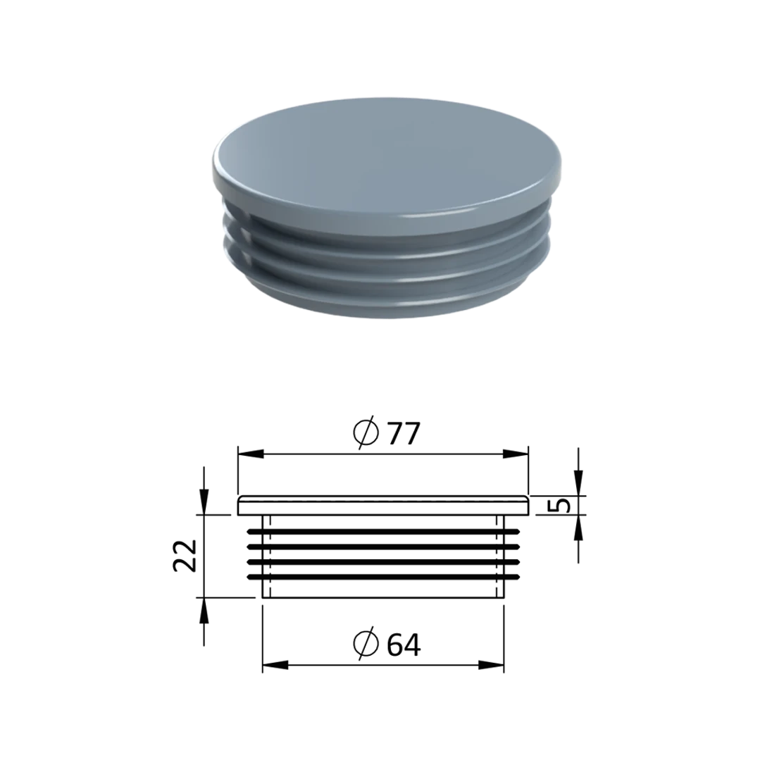 Vnútorná krytka guľatá ø 77 mm, plastová, sivá
