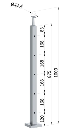 Nerezový sloup, vrchní kotvení, 5děrový průchozí