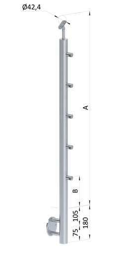 Nerezový sloup, boční kotvení, 5řadový průchozí
