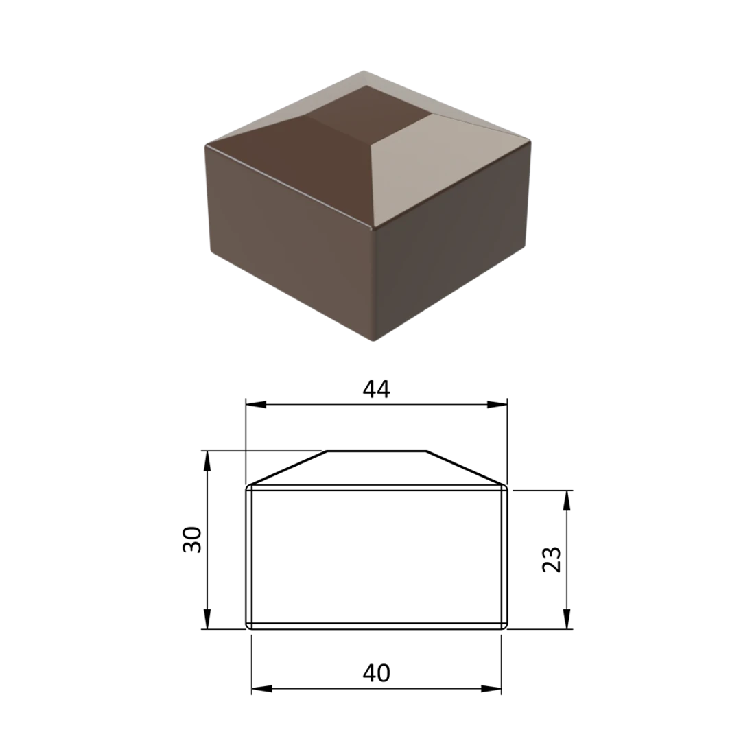 Vonkajšia krytka 40 x 40 mm, plastová PE, hnedá