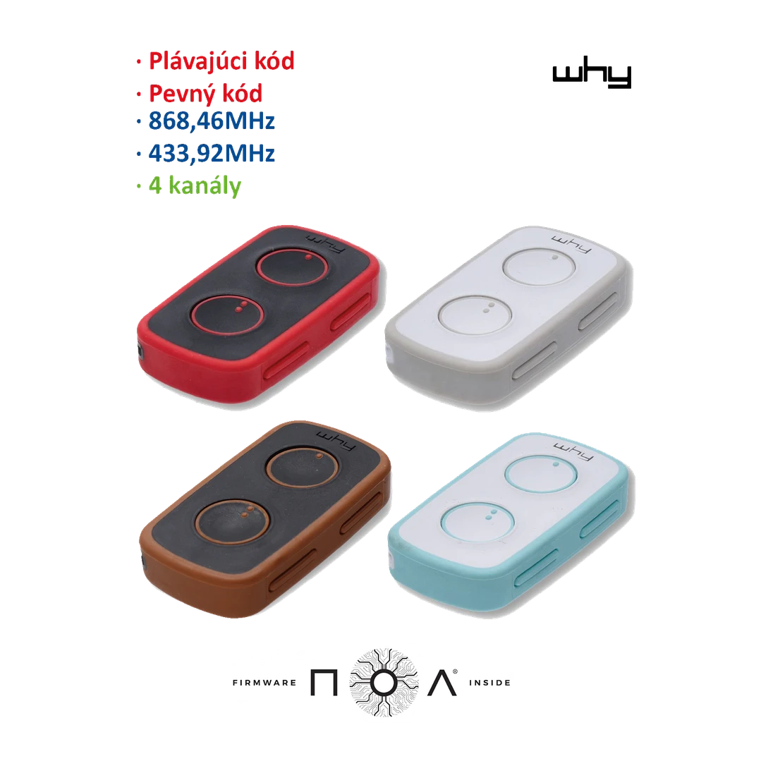 Vysielač Evo2 NOA 4-kanál, 433/868 MHz, šedá