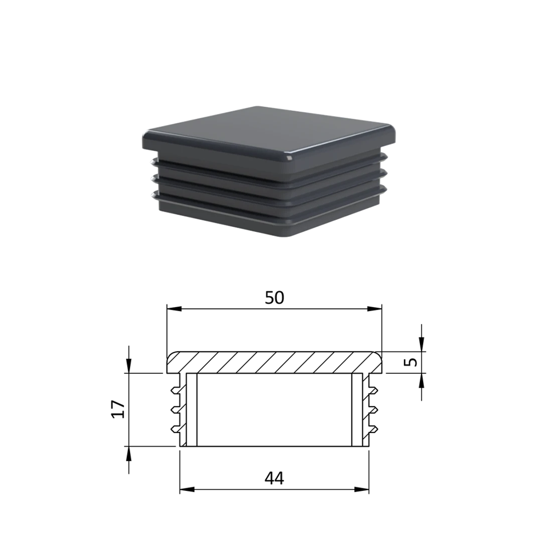 Krytka plastová 50 x 50 mm, antracit