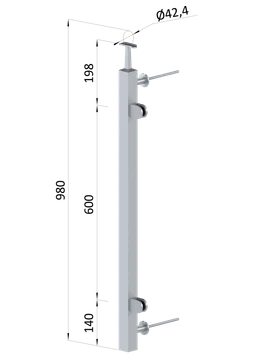 Nerezový sloup fr. balkon, boční kotvení, výplň: sklo, pravý
