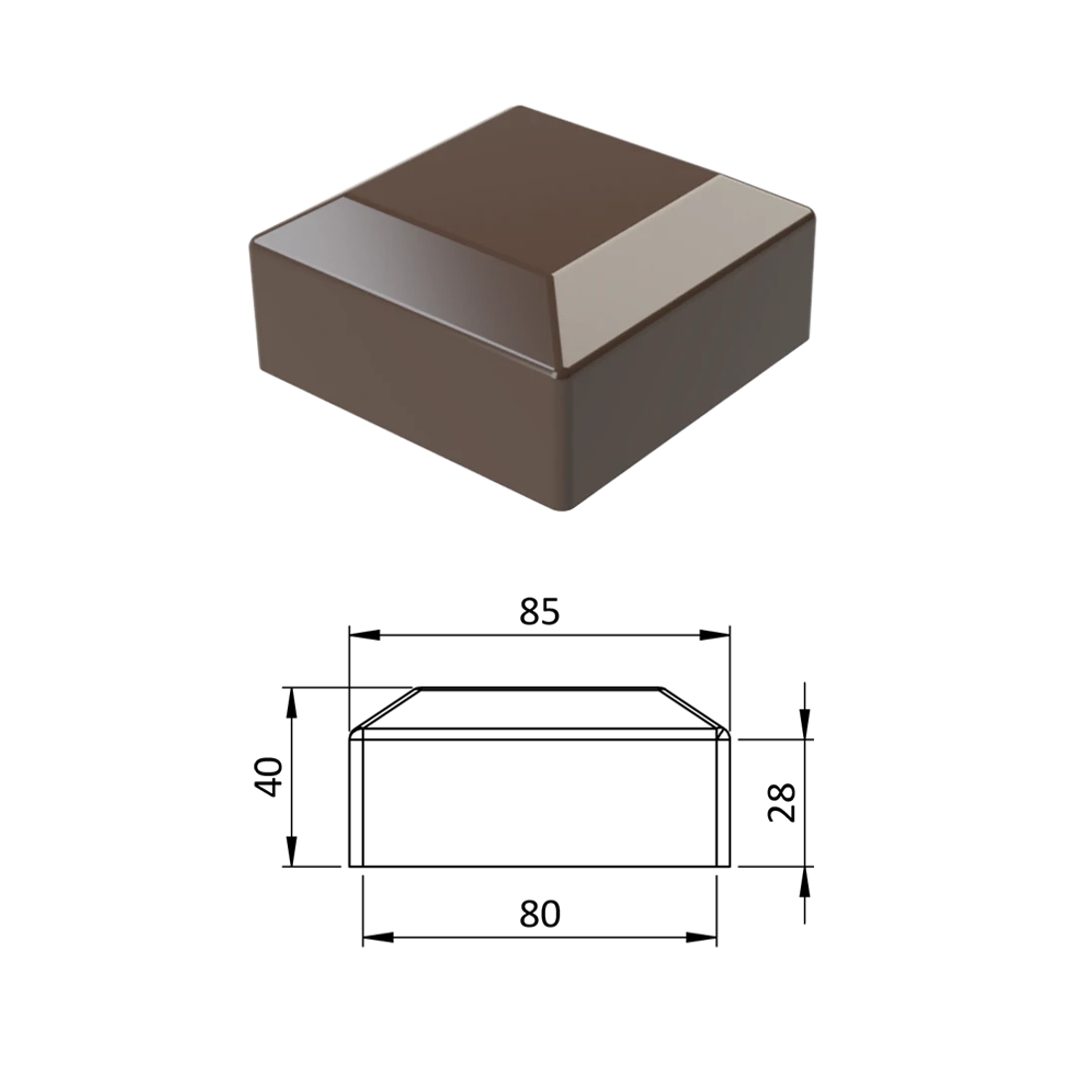 Vonkajšia krytka 80 x 80 mm, plastová PE, hnedá