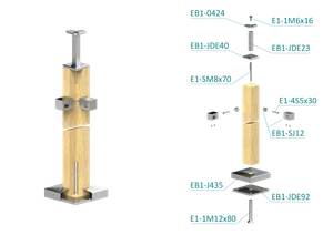 Dřevěný sloup, vrchní kotvení, 4řadový, rohový: 90° - slide 1