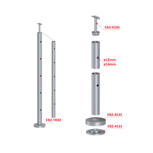 Nerezový sloup, vrchní kotvení, 5děrový průchozí - slide 2