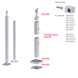 Nerezový stĺp, vrchné kotvenie, 5-radový M6 - slide 1