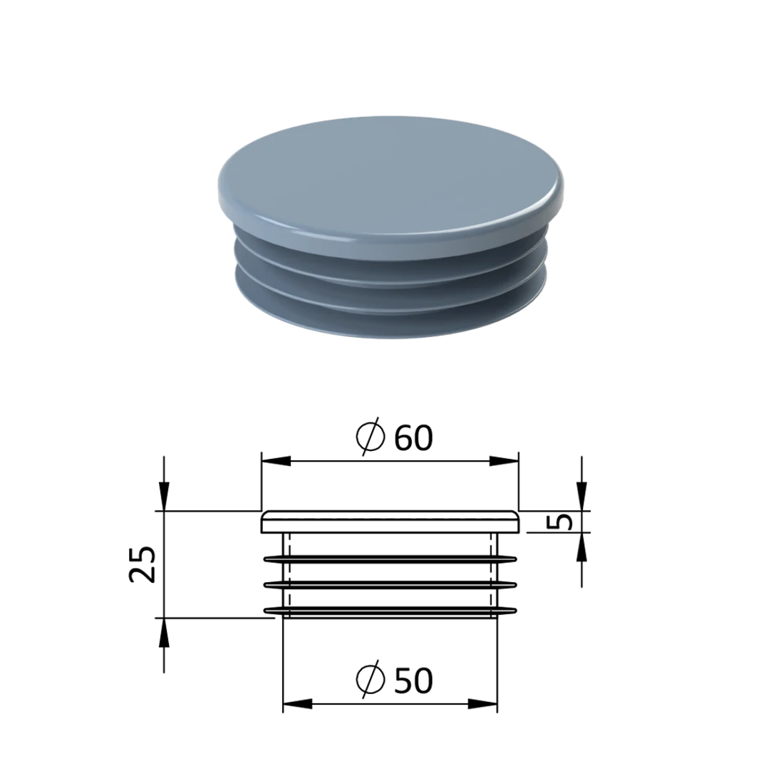 Vnitřní krytka kulatá ø 60 mm, plastová, šedá