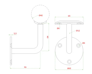DOPRODEJ! Držák madla ø 42,4 mm na stěnu, broušená AISI 316 - slide 1