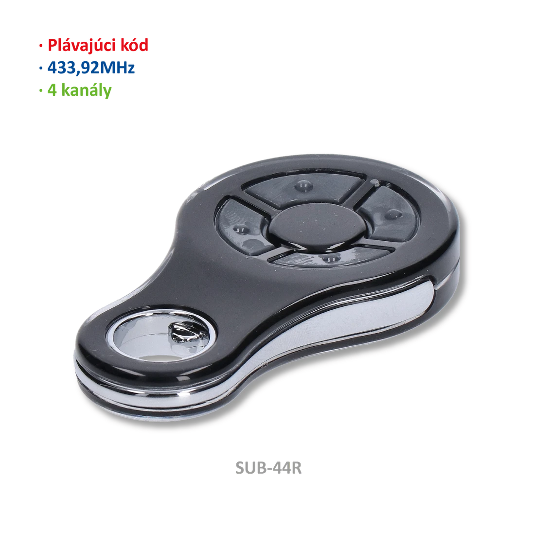 Vysílač 4kanálový, 433MHz, plovoucí kód, černý