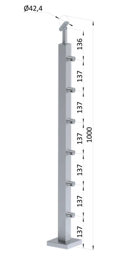 Nerezový stĺp, vrchné kotvenie, 6-radový priechodný