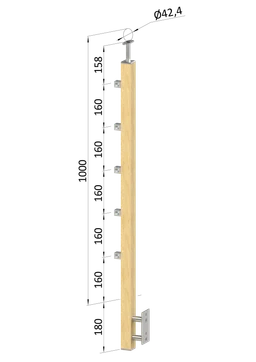 Dřevěný sloup, boční kotvení, 5řadový, průchozí, vnější