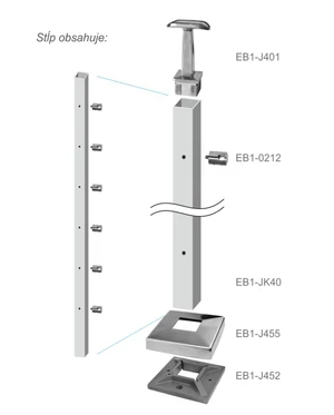 Nerezový stĺp, vrchné kotvenie, 6-radový priechodný - slide 3