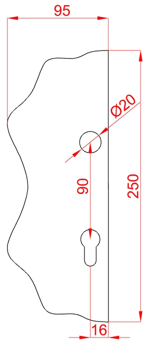 Štít 250 x 95 x 3 mm s otvormi, rozteč 90 mm, ozdobný, ľavý - slide 1