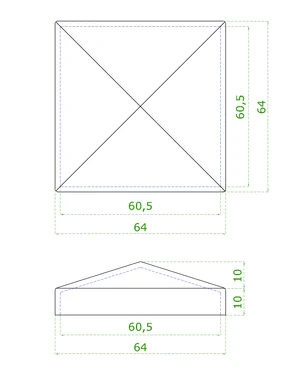 Ukončení stříška jeklu 60 x 60 mm, broušená nerez AISI 304 - slide 1
