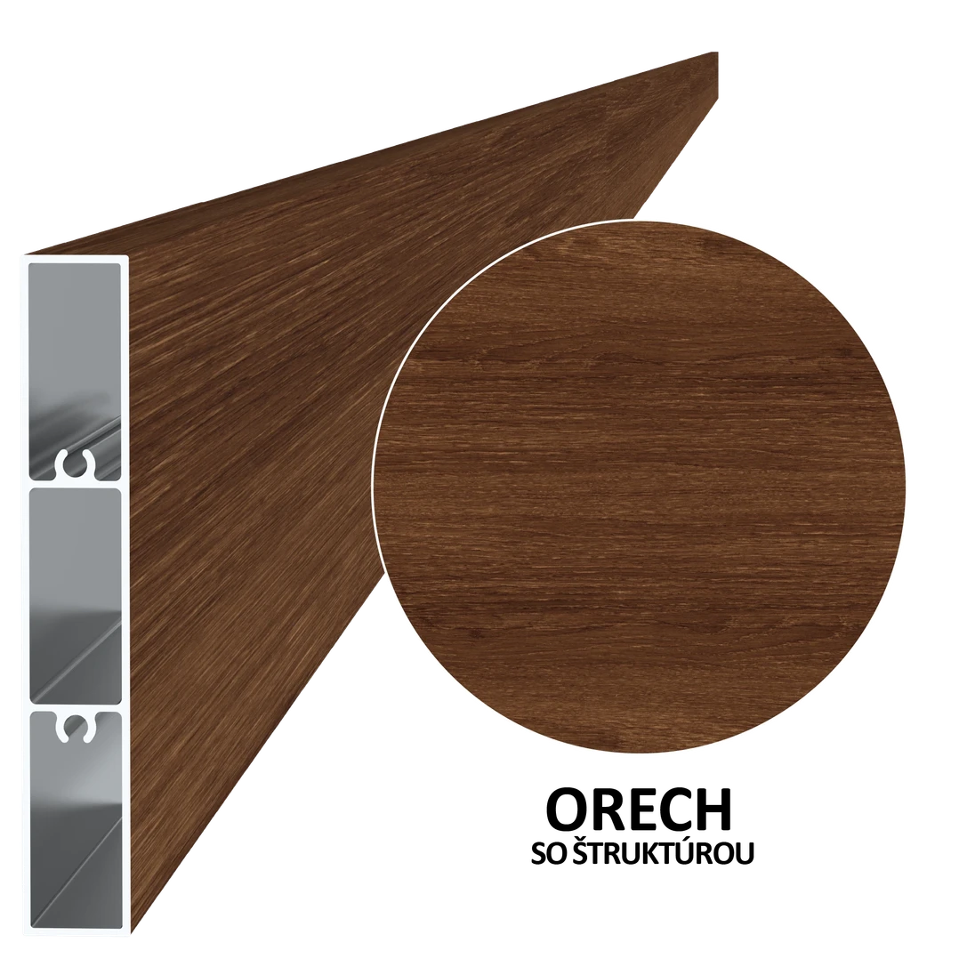 Poškodený Al profil 80 x 16 x 6000 mm, lak so štruktúrou ORECH