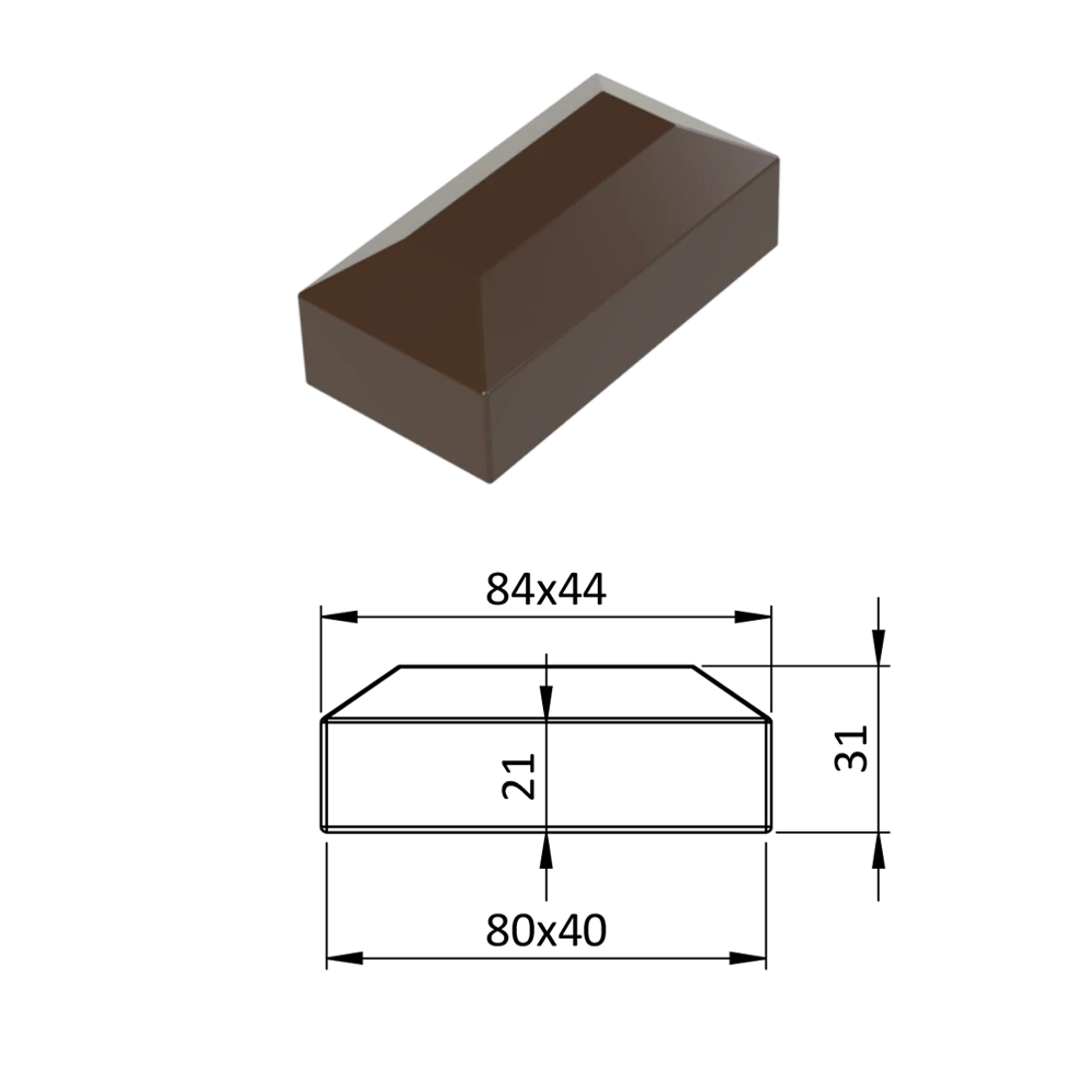 Vonkajšia krytka 40 x 80 mm, plastová PE, hnedá