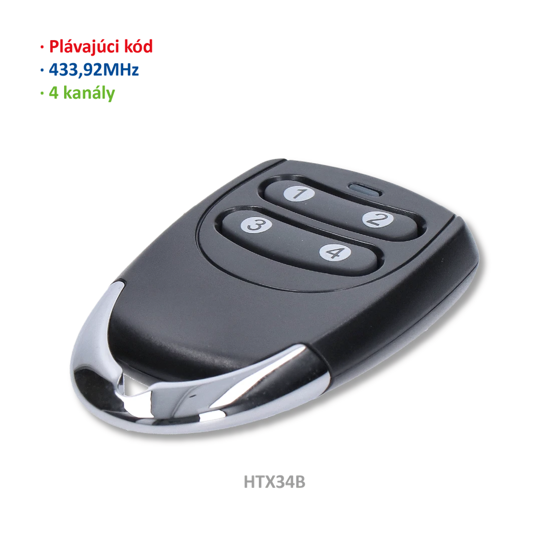 Vysílač 4kanálový, 433MHz, plovoucí kód, černý