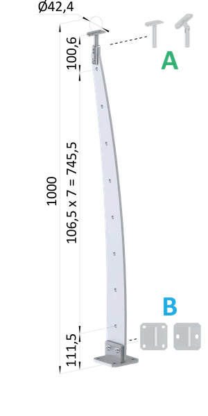 Nerezový vypalovaný sloup, vrchní kotvení, 8děrový - slide 0