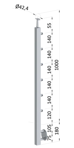 Nerezový stĺp, bočné kotvenie, 6-radový priechodný, vnútorný