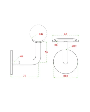 Držák madla na stěnu, odsazení 75mm - slide 2