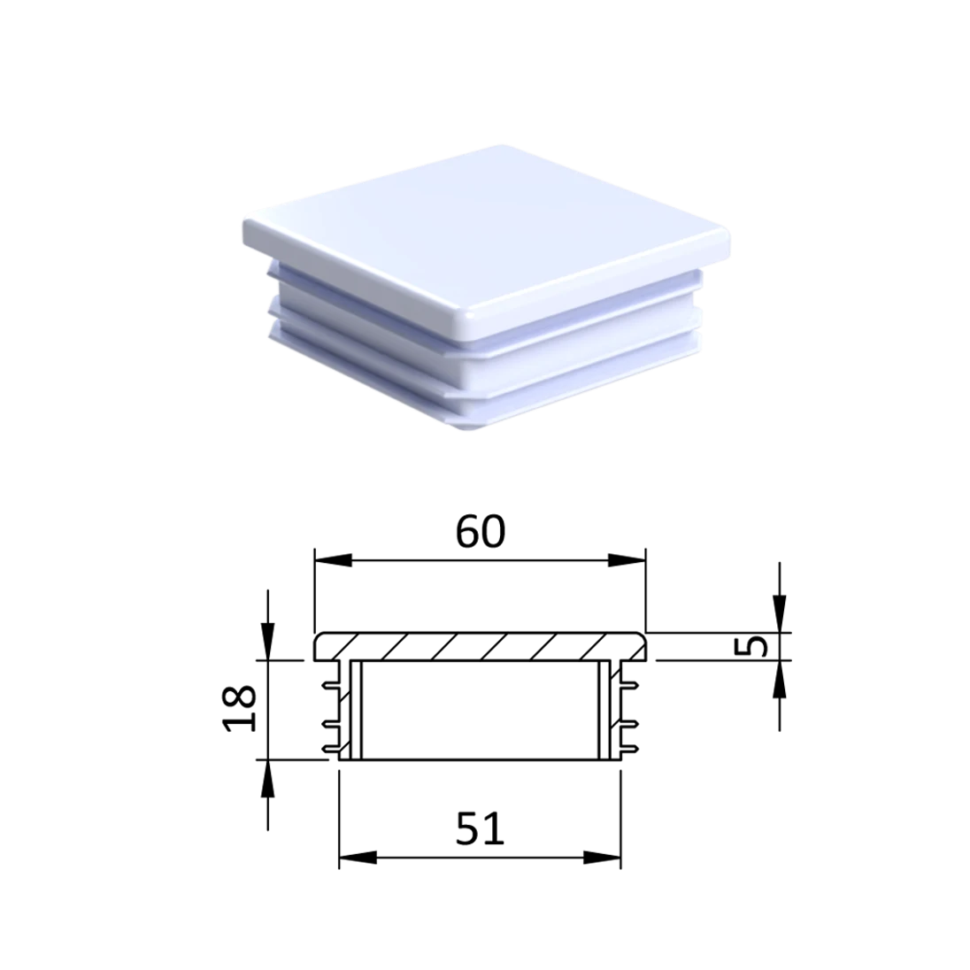 Krytka plastová 60 x 60 mm, biela