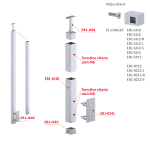 Nerezový stĺp, bočné kotvenie, 6-radový M6, vnútorný - slide 1