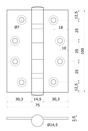 Nerezové panty, max. nosnost: 70kg, broušená nerez AISI304 - slide 1