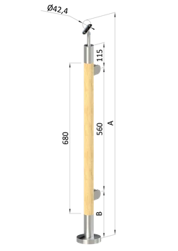 Drevený stĺp, vrchné kotvenie, výplň: sklo, pravý