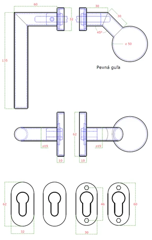 Kľučka (P) + Guľa (pevná), vrátane rozety, brúsená AISI 304 - slide 2
