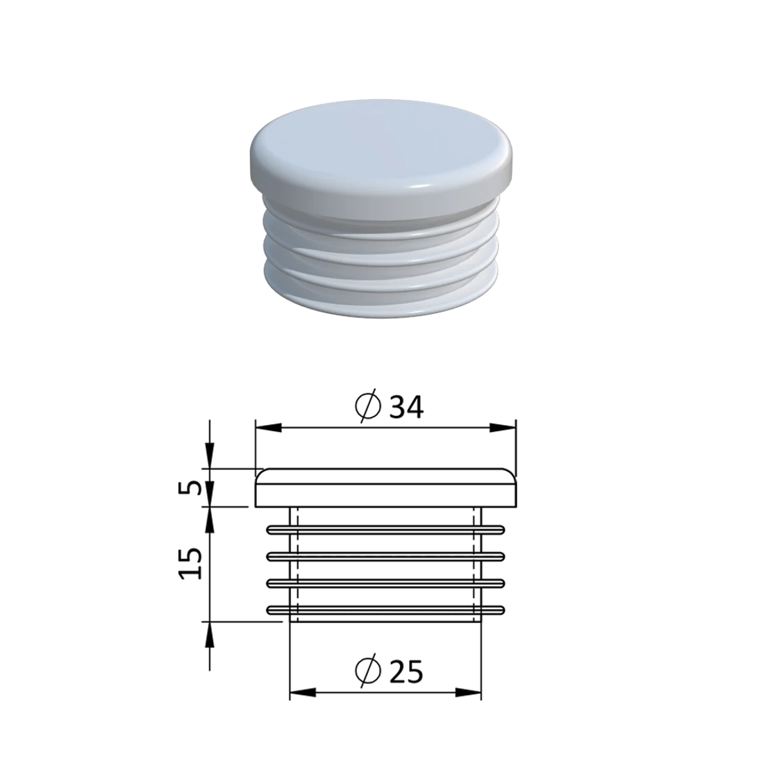 Vnitřní krytka kulatá ø 34 mm, plastová, bílá