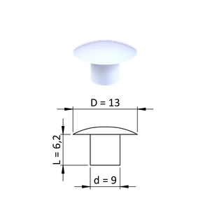 Vnútorná krytka guľatá ø 13 mm, otvor ø 9 mm, biela, plast - slide 0