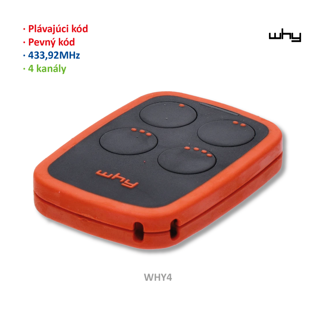 Vysílač 4kanálový, 433MHz, pevný/plovoucí kód