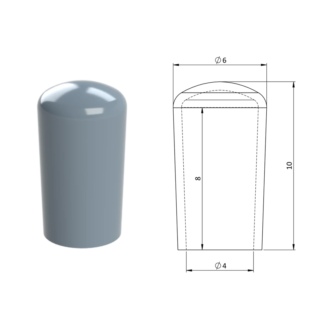 Vnější krytka PVC ø 6 x 10 mm, otvor 4 x 8 mm, šedá