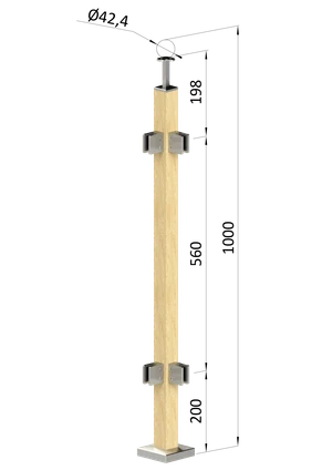 Dřevěný sloup, vrchní kotvení, výplň: sklo, rohový: 90° - slide 0