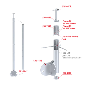Nerezový stĺp, bočné kotvenie, 6-dierový, lanko, rohový 90° - slide 2