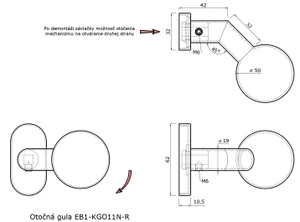 Guľa s oválnou rozetou, otočná, pravá, brúsená AISI 304 - slide 1