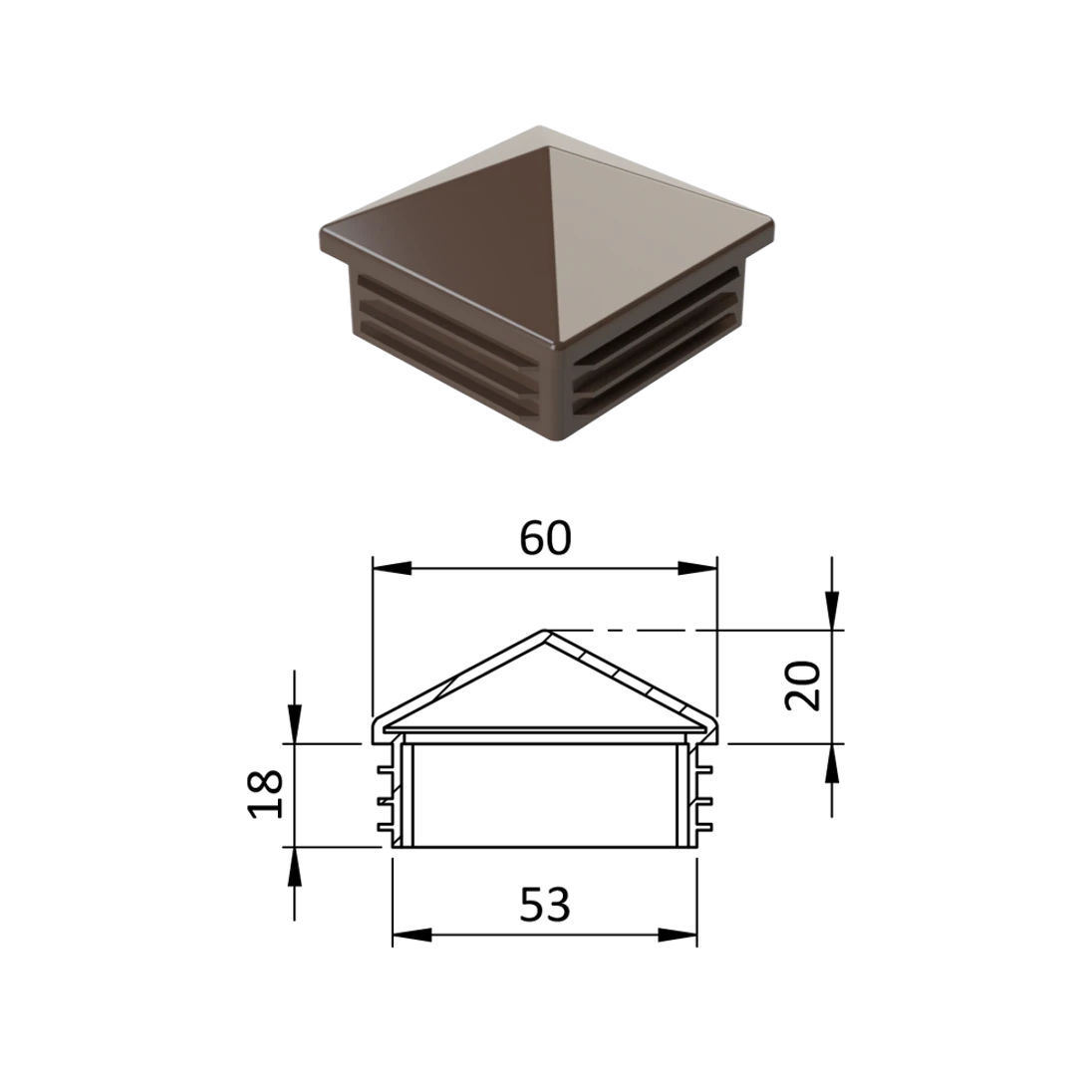 Krytka plastová so strieškou 60 x 60 mm, hnedá