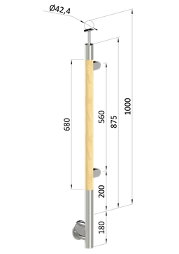 Dřevěný sloup, boční kotvení, výplň: sklo, pravý