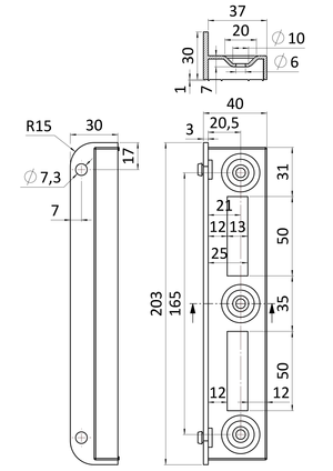 Doraz pro branku z profilu 30x30mm, pravý/levý, Zn povrch - slide 1